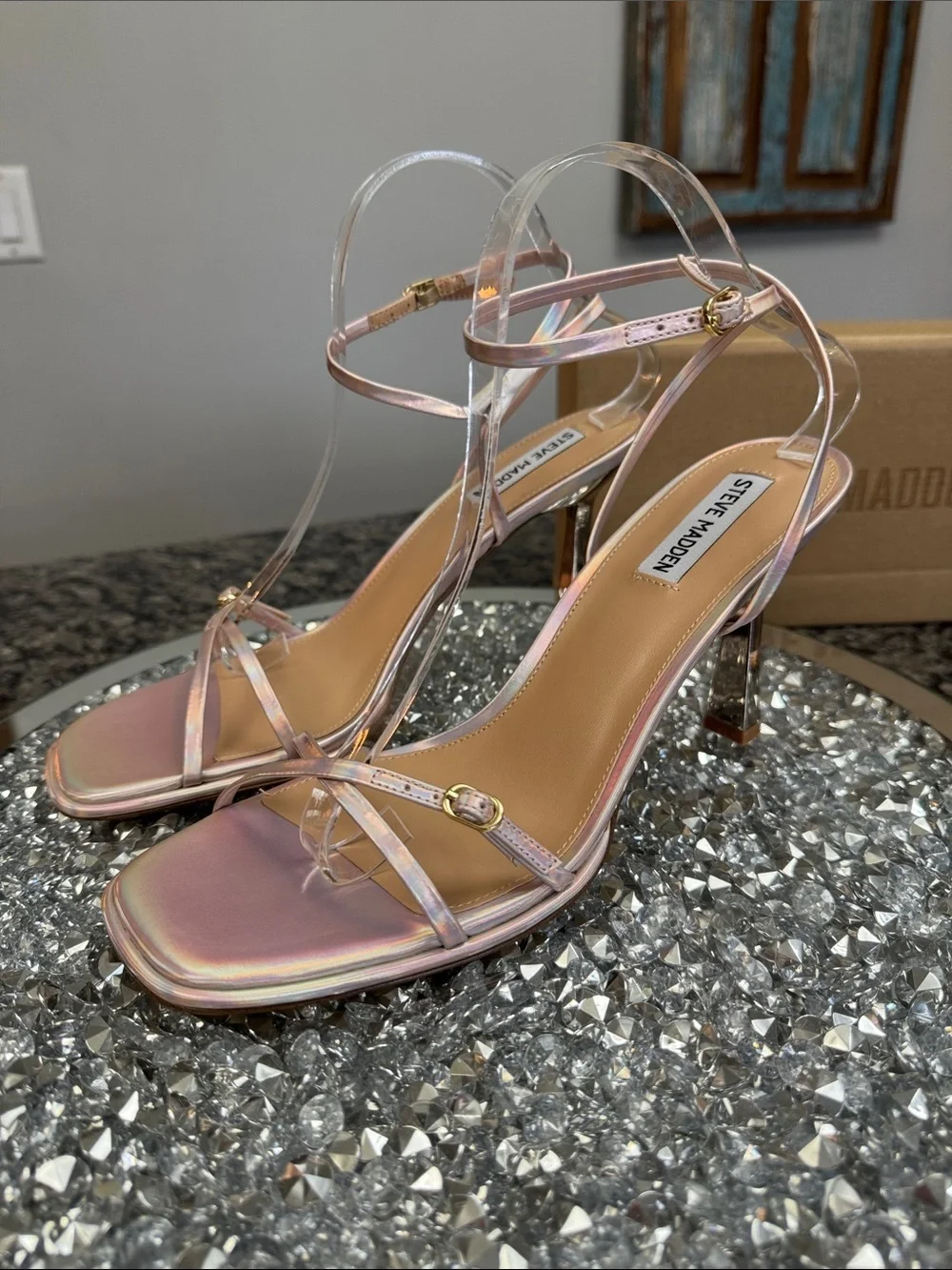 Steve Madden rose Iridescent Strap High Heel Sandals NEW 10